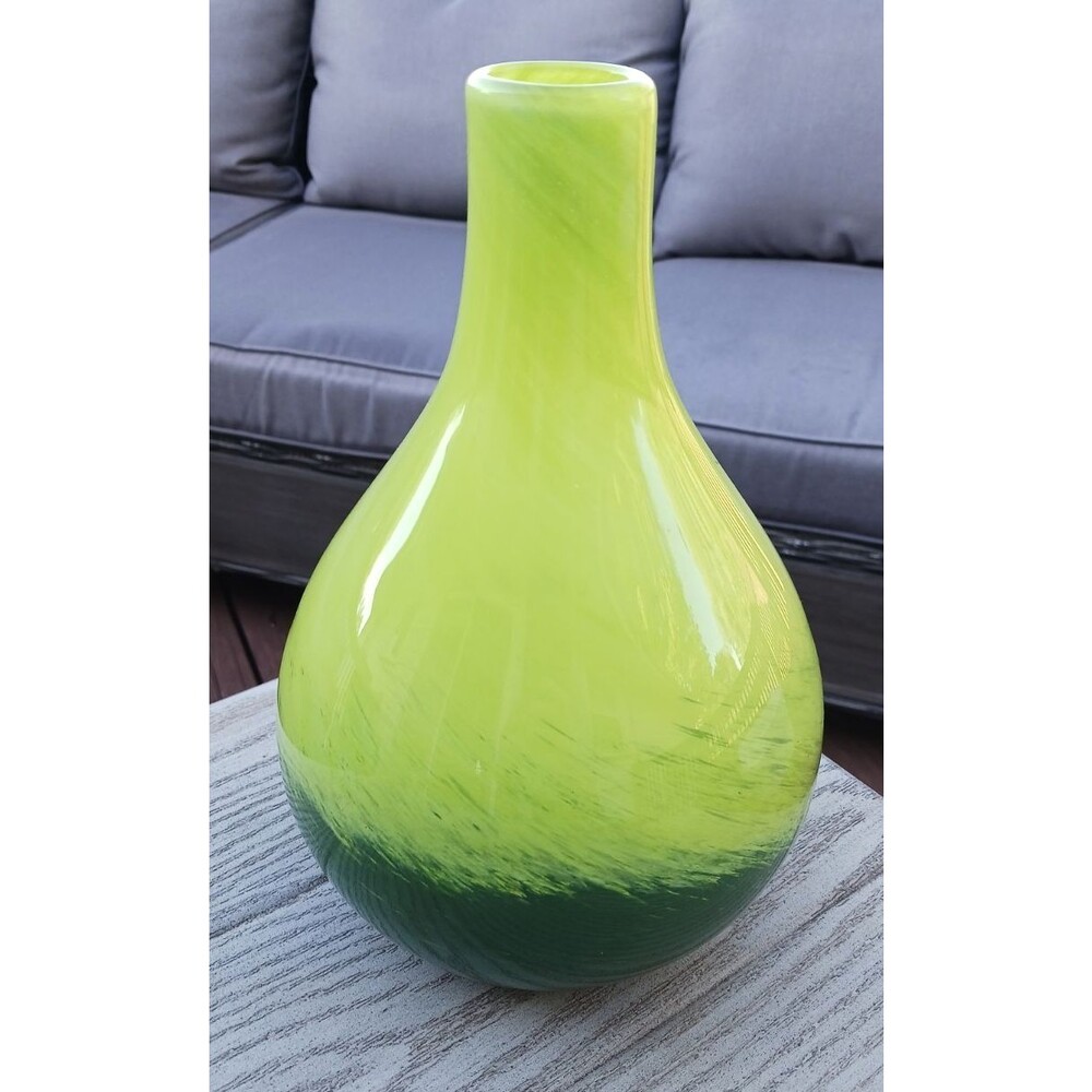 Vintage Murano Style Art Glass Shades Of Green Swirled Decorative Bud Vase 10" H